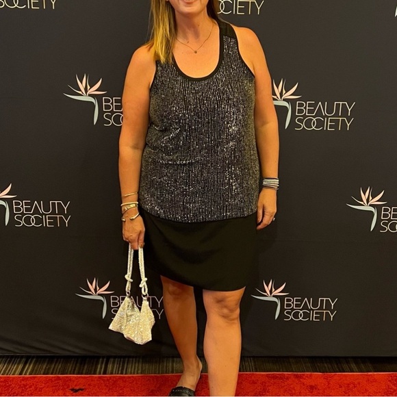 🪅Eileen Fisher Silk Rivulet Lined Beaded Black Silvee Sparkle Dress XL - Picture 2 of 8